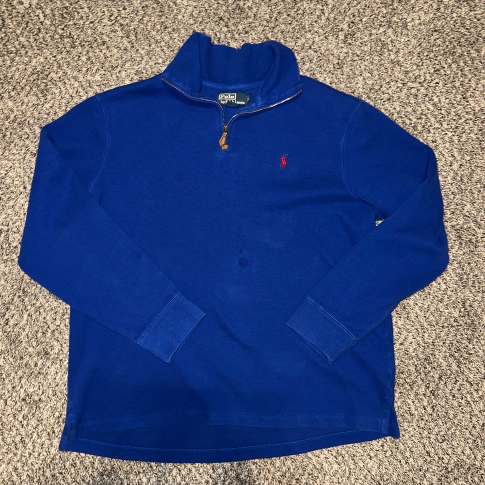 Vintage Polo Ralph Lauren Quarter Zip Pullover Royal Blue Cotton Sweater XL